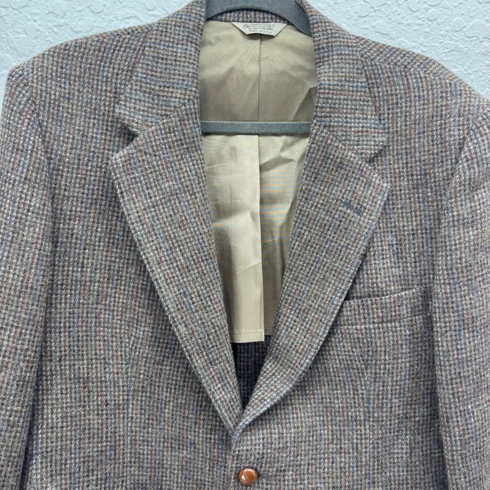 Dobbshire Custom Tailored Wool Tweed Blazer Men 40S Brown Plaid USA Made
